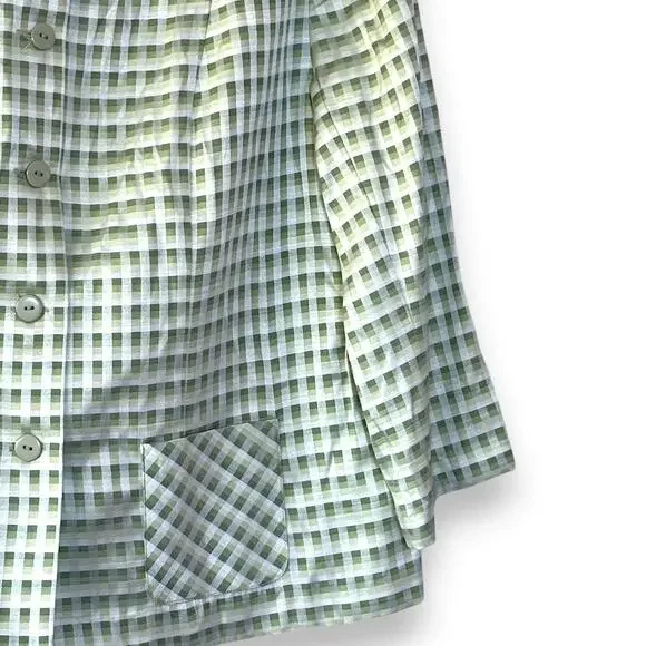 Vintage Betsy's Things Green Gingham Work Jacket Size 12 Shoulder Pads 80s 90s - Picture 3 of 8